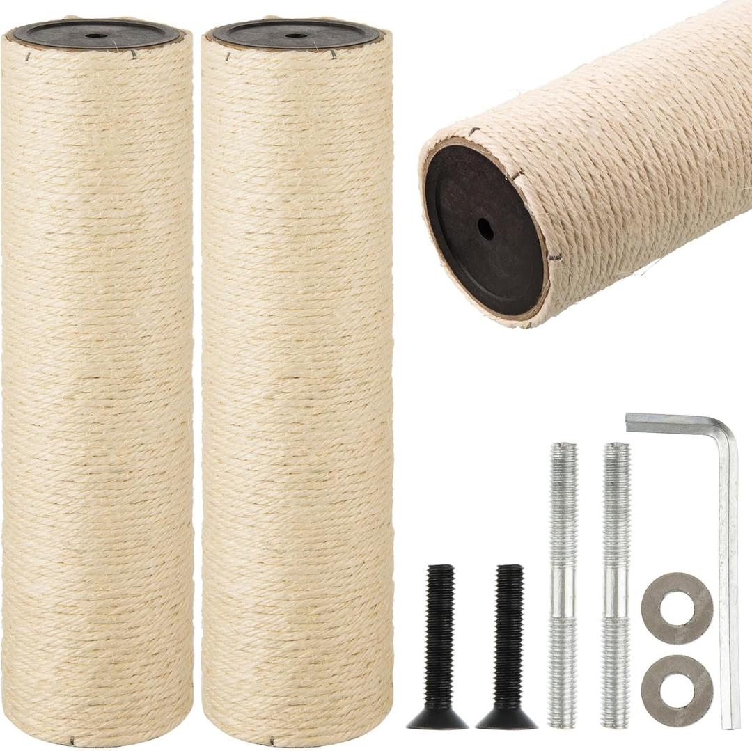 2 Root Cat Scratching Post Replacement 13.78x3.54 Cat Tree Scratch Post Replacement Natural Sisal Pole Cat Scratch Post Refill Pole Part with M8 Screws for Kitten Tree Tower Cat Furniture Accessories (35cm/13.78in)