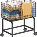 Wire Laundry Hamper Cart, Rolling Laundry Carts with Pull Handle, Black Tall Laundry Basket, Commercial Wire Laundry Hamper Cart-23.6 * 15.75 * 28 inches