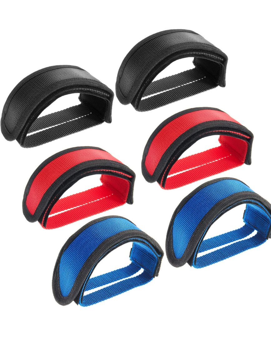 3 Pairs Bike Pedal Straps Bicycle Feet Straps Cycling Adhesive Pedal Toe Clip Belt for Fixed Gear Bike(Red, Black, Blue)