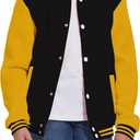 Mowbeat Kids Baseball Jacket Girls Bomber Jackets Boys Varsity Coats Top for Girl Sports Track Outerwear (Black Yellow, 4T)
