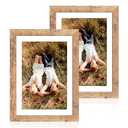 iRahmen 10x14 Picture Frame Set of 2 with Tempered Glass, Rustic Brown Wood Frames Display 8x12 Picture with Mat or 10 x 14 Without Mat for Horizontal or Vertical Wall Mounting