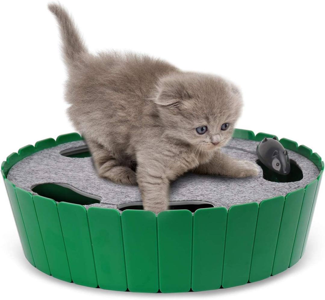 Pawaboo Interactive Cat Toy with Running Mouse, Electronic Motion Cat Toy Automatic Teaser for Indoor Cats, Pop and Play Hide Seek Cat Toys Hunting Mouse for Pet Cat Kitten Play Fun Exercise, Green (A-Green)