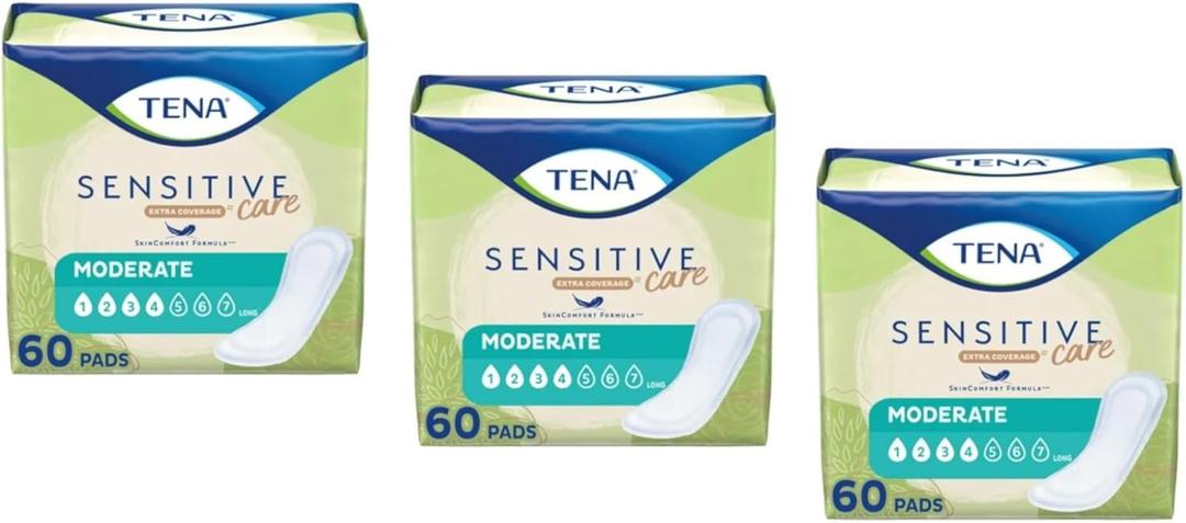 Tena Sensitive Care Moderate Long Pads, 60 Count (Pack of 3)