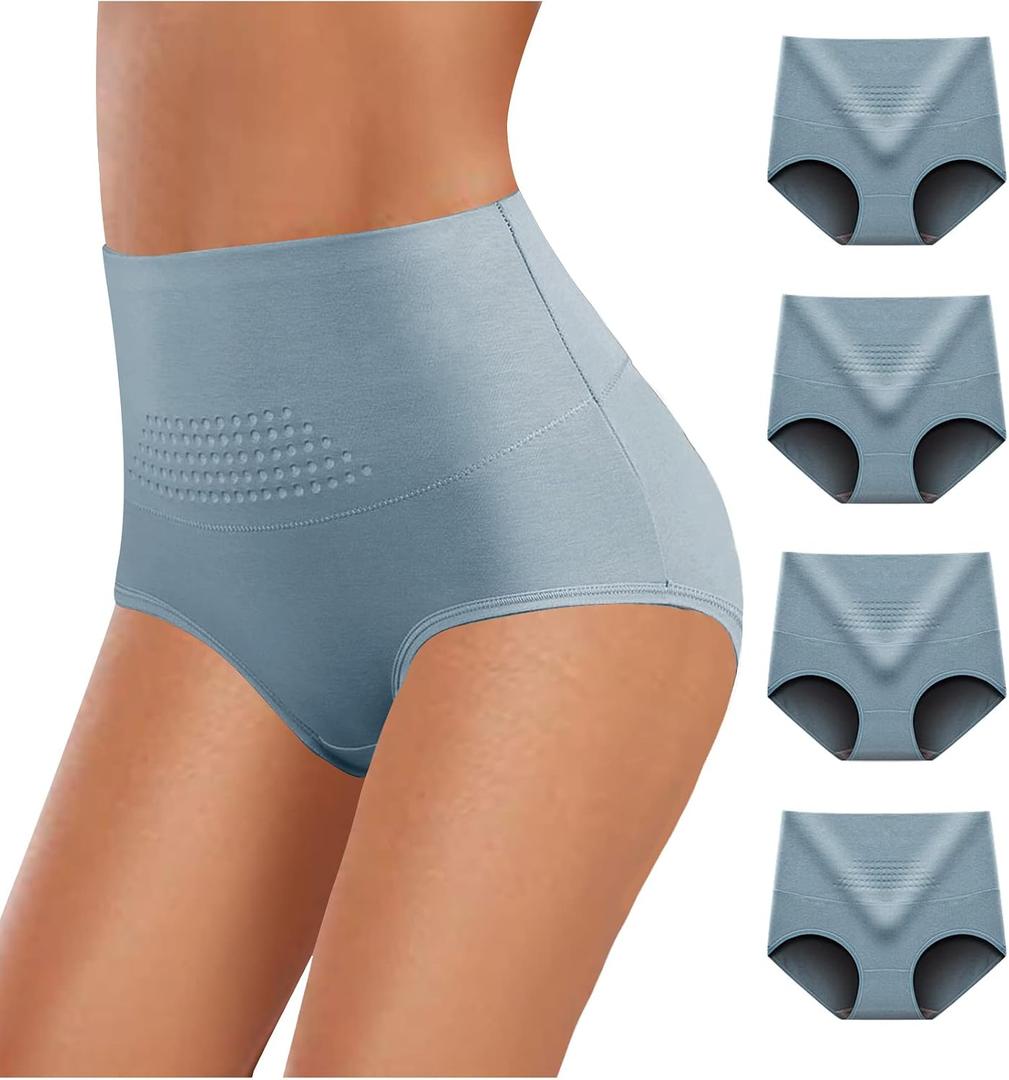 Women's High Waisted Underwear Ladies Soft Full Briefs Panties Multipack (Blue, XL)