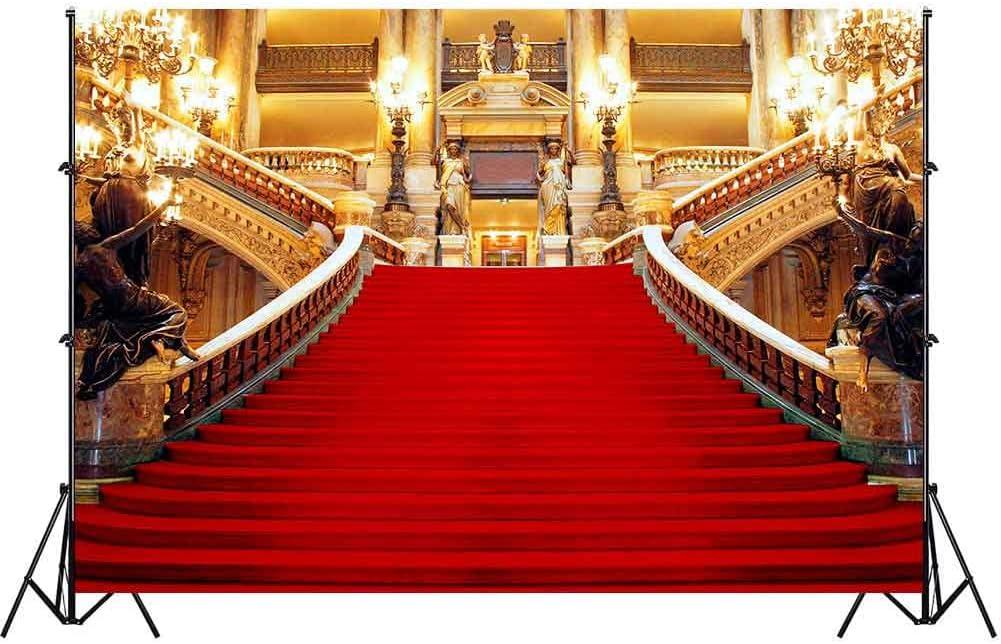 GURETER Red Carpet Backdrop, Golden Palace Gorgeous European Hall Photo Backdrop, Vinyl 10x7ft Prom Picture Photo Studio Props LSGE652