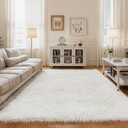 Ceam White Fluffy Shag Large Area Rug for Living Room,5'x8' Machine Washable Furry Fuzzy Rugs for Bedroom,Modern Soft Shaggy Plush Cute Carpet for Kids Boys Girls Dorm Room Nursery,Ivory