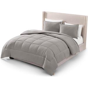 UGG Full/Queen Comforter Set with 2 Pillow Shams, Lightweight Down Alternative Blanket, Reversible Cozy Warm All Season Washable, Hypoallergenic Bedding Set, Light Grey (Leonora)