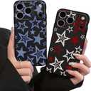 2 Pack Cute Star Phone Case for iPhone 17 Pro Max 6.9",Cool Aesthetic Y2K Cases Y3K Blue Stars Design Cover for Women Girls Teens,Black Silicone Shockproof Protective Funda for iPhone 17 Pro Max 6.9"