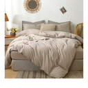 MooMee Bedding Duvet Cover Set 100% Washed Cotton Linen Like Textured Breathable Durable Soft Comfy (Heathered Taupe, Queen 90"x90")