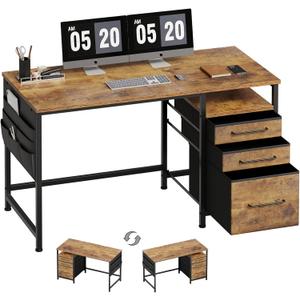 Maihail Computer Desk with Drawers, 47 inch Desk with 2 Drawers and Shelves, Office Desk with Storage, Desk with Storage Bag, Home Office desks with Drawers, Metal Frame for PC Laptop, Rustic Brown2