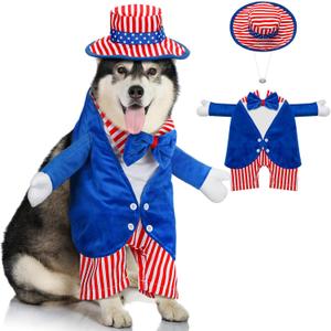 Huhumy 4th of July Pet Costume American Flag Dog Costumes Stars Stripes Funny Dog Costumes for 250th Anniversary Independence Day National Day Parades Patriotic American Celebrations(Size L)