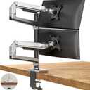 Dual Monitor Mount, Holds Screens up to 40 Inches and 25 lbs, Fully Adjustable Dual Monitor Arm with C-Clamp and Grommet Base, Aluminum, Silver