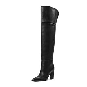 wetkiss Over the Knee Boots Black Boots for Women Thigh High Boots Wide Calf Tall Boots Long Black Boots Pointed Toe High Knee Boots Womens High Heeled Boot Chunky Block Heel Leather Boots Fall Winter
 Size 9