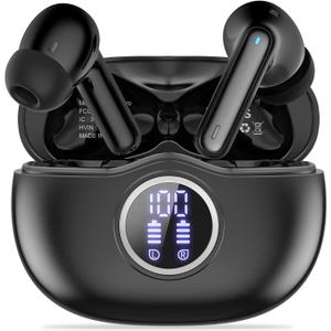 HiFi Stereo Wireless Earbuds, Bluetooth 5.3 with LED Display 50H Playback ENC Noise Canceling IPX7 Waterproof Earphones for Gym/Running/Work