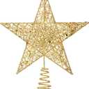 Blulu 10 Inches Gold Christmas Star Topper Xmas Tree Topper Glitter Treetop Star for Christmas