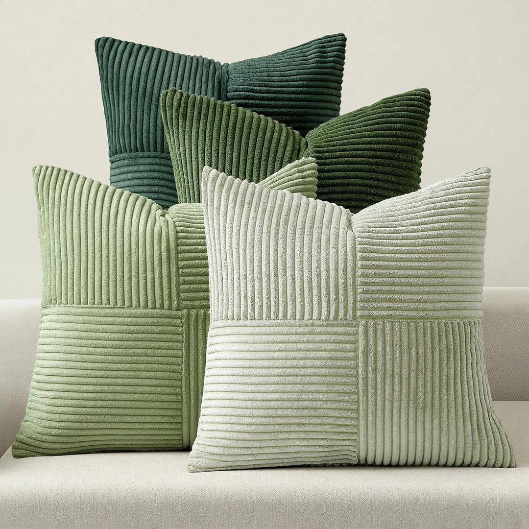 MIULEE Spring Green Decorative Throw Pillow Covers 16x16 Inch Set of 4 Boho Farmhouse Cushion Covers Mordern Nordic Pillow Cases Soft Corduroy Gradient Home Decor for Couch Sofa Living Room Bed