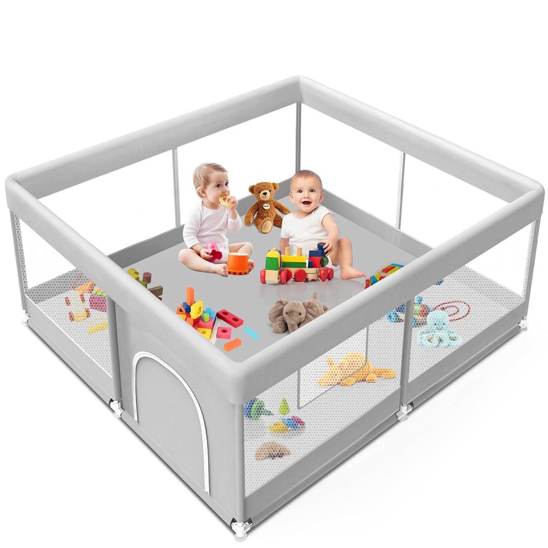 Baby Playpen 50x50 Inch, Playpen for Babies and Toddlers Baby Playpen Fence Playard Activity Center, Without MAT Included (Grey)