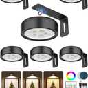 Picture Lights for Wall, Wireless 2000mAh Rechargeable Magnetic LED Puck Lights with Remote,3 Color Temps and 12 RGB, Dimming & Timer, Art Frame Light for Painting Display, Photos, Wall Decor(6 Pack) (Black)