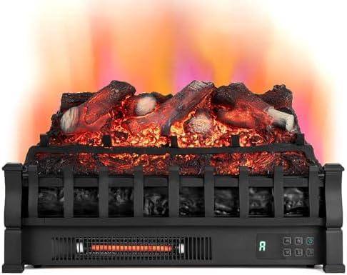 23 Inch Electric Fireplace Heater, Fireplace Logs Inserts Infrared Quartz Heater w/ 5-Level Flame & Brightness, Adjustable Thermostat & Overheat Protection, 8H Timer, 1500W