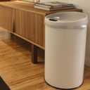 iTouchless 8 Gallon Trash Can with Odor Filter, White Stainless Steel Trashcan Round Garbage Bin for Home Office Work Bedroom Living Room Garage Large Capacity Slim Wastebasket