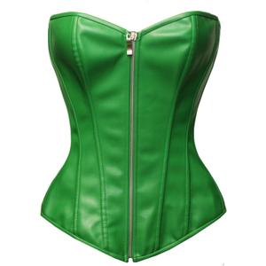 Bslingerie® Womens Faux Leather Zipper Front Bustier Corset Top (XL, Green)