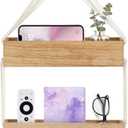 Mkono Macrame Hanging Shelf for Bedside Shelf Organizer with Hooks, Boho Wall Decor Cute Wood Floating Shelves for Girls Bedroom Dorm Nursery, Wall Storage for Phone, Remote, Accessories (Small)