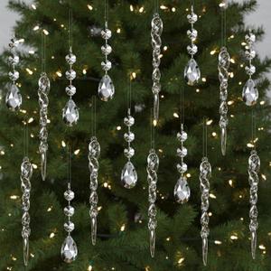 Qunclay 24 Pcs Clear Acrylic Icicle Christmas Tree Ornaments Crystal Ball Drops Clear Teardrop Chandelier Pendants Beads Set for Xmas Wedding Hanging Decorations