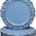 Leemxiiny 13" Antique Blue Charger Plates, Set of 6 Plastic Textured Chargers for Dinner Plates with Embossed Rim, Table Dcor, Party, Wedding, Holiday (FD04BL)