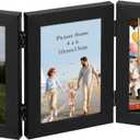 Giftgarden 3 4x6 Picture Frame Folding, Triple Hinged Photo Frames for Desktop Display Gifts for Mom Mother Christmas Family Photo Collage, Black