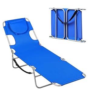 WLIVE Beach Chair for Adults, 4-Position Folding Tanning Chairs with Face Hole, 2 Legs Support Portable Outdoor Chair for Beach, Pool, Blue
