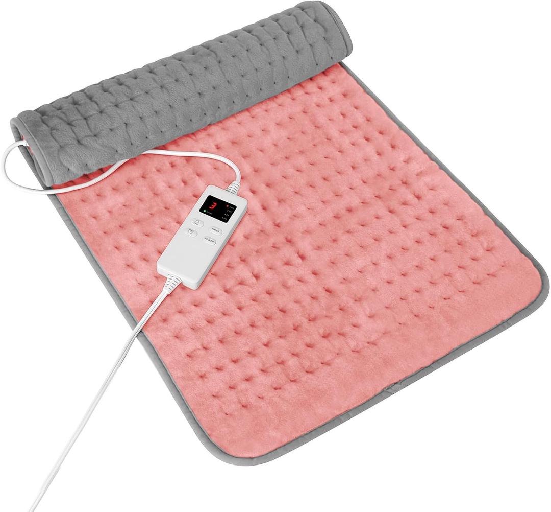 Heating Pad for Period Cramps, Heating Pad for Back/Neck/Shoulder Muscle Pain, 6 Heating & 4 Timer Setting, Auto Shut Off, Moist Heat & Machine Washable, Pink Birthday Christmas Gifts for Women Mom (12 x 24'')