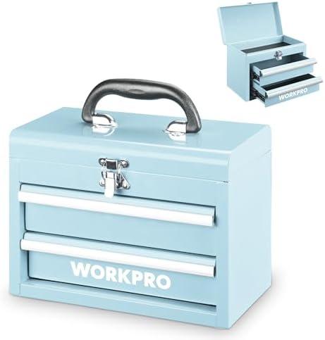 WORKPRO Portable Mini Tool Box, 2 Drawers Metal Tool Chest with Ball Bearing Slides, Top Storage with Latch, Ergonomic Carrying Handle, Mechanic Toolbox with PVC Liners and PP Feet Pads WORKPRO Portable Mini Tool Box, 2 Drawers Metal Tool Chest with Ball Bearing Slides, Top Storage with Latch, Ergonomic Carrying Handle, Mechanic Toolbox with PVC Liners and PP Feet Pads
