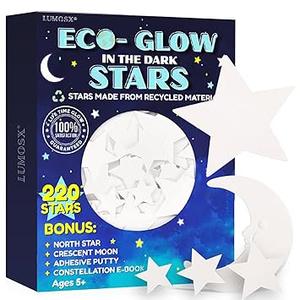 LUMOSX Glow in the Dark Stars for Ceiling – 220pcs Recycled Material Stars for Kids' Room Decor