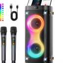 Karaoke Machine, Bluetooth Party Speaker with 2 Wireless Rechargeable Mics
Portable PA System with Lights, Outdoor Speaker, Peak 100W, 12H playtime, USB AUX TWS FM TF Card for Home Party, Camping