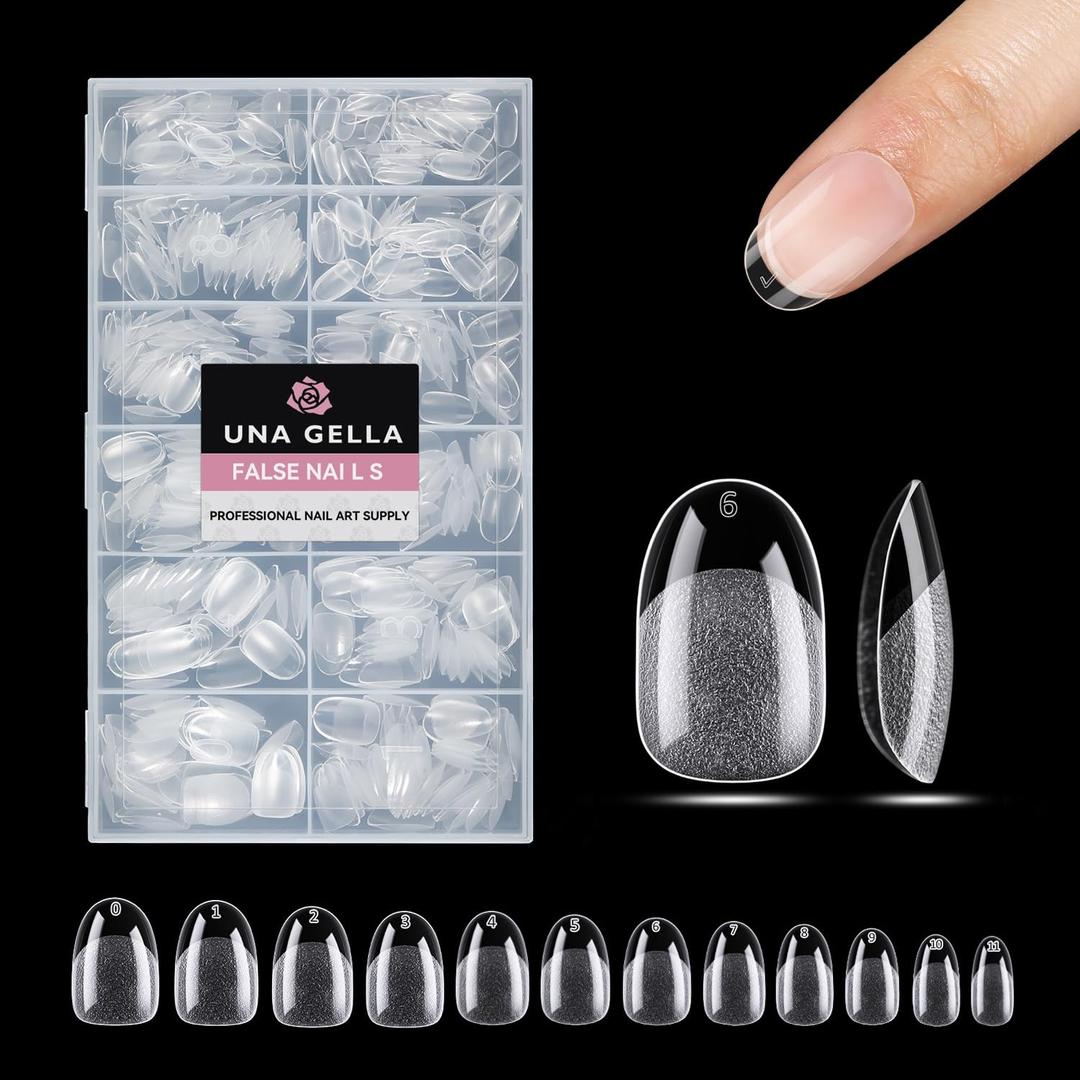 UNA GELLA Oval Gel Nail Tips, 312 Pcs Short Oval Round Nails Pre-Etched Half Matte Clear Acrylic Full Cover Press on Fake Nails No Filing Needed for DIY & Nail Extensions 12 Sizes