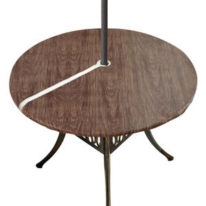 Vinyl Outdoor Tablecloth Round Fitted Table Cover with Zipper and Umbrella Hole 100% Waterproof Wipe Clean PVC Table Cover for Party, Picnic and Patio, 45" - 56", Dark Wood