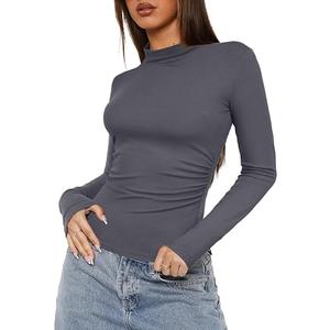 Darong Womens Long Sleeve Shirts Basic Tees Crop Tops Going Out Fall 2025 Workout Outfits Y2k Clothes 9089 Grey S