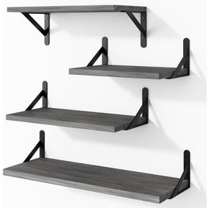 YGEOMER Floating Shelves for Wall, Different Sizes Weathered Gray Wall Shelves for Living Room, Bathroom, Bedroom, Kitchen, Home Decor (Set of 4)