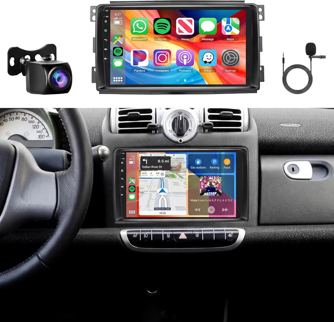 8Core 6GB+128GB Android 15 Radio for Mercedes Benz Smart Fortwo 2005-2010 Car Stereo,9-Inch 1280x800 IPS Touchscreen,Wireless Carplay/Android Auto GPS DSP 46EQ 5.1Bluetooth 5GWiFi FM/RDS SWC Camera