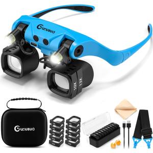 Magnifying Glass with Light, 2X 4X 6X 10X 13X Magnifying Glasses Lens, Switchable Binoculus Loupe w/Storage Case, Rechargeable Head Mount Magnifier for Close Work Watch Repair Crafts Jewelry (Blue)