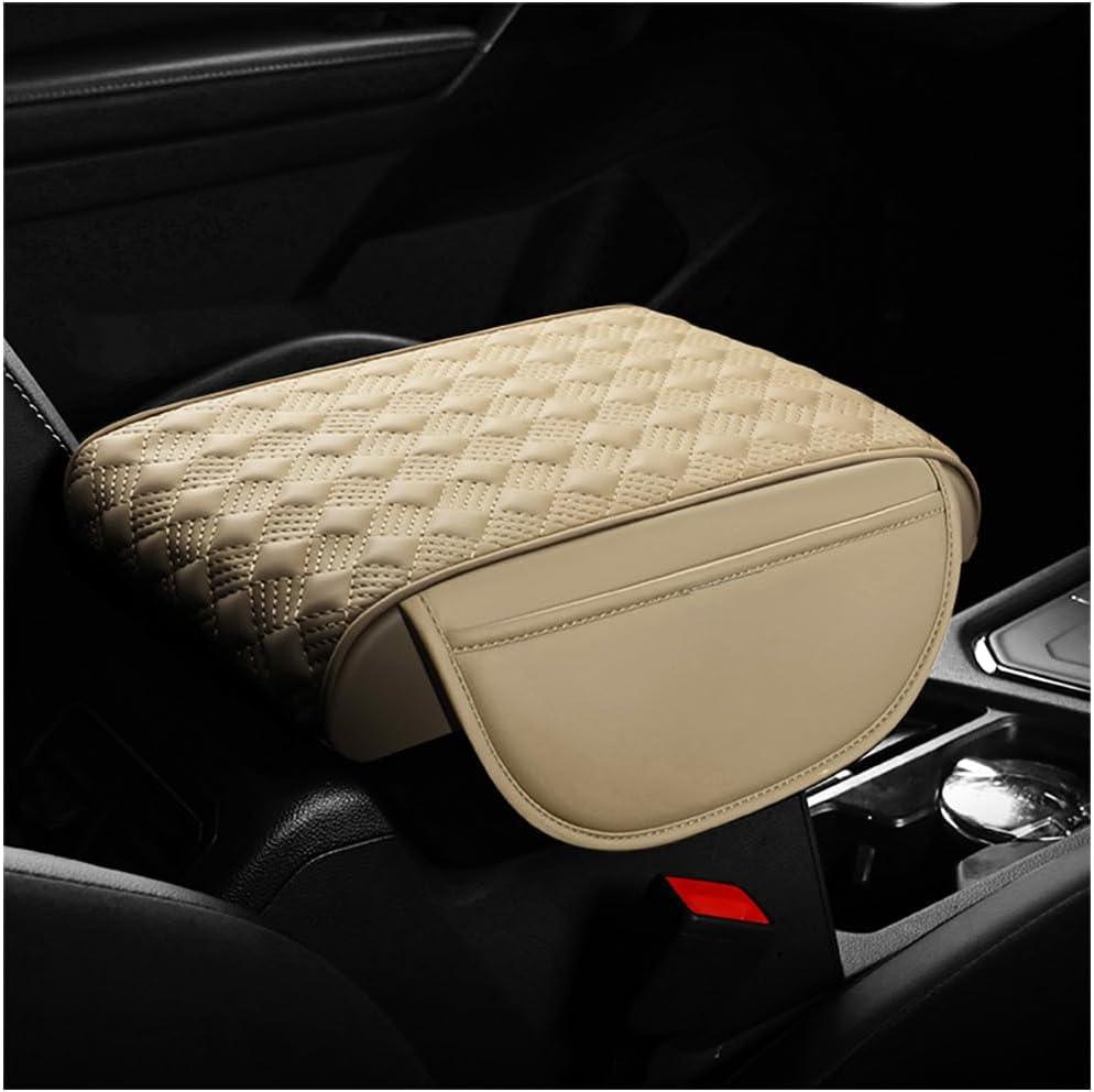 Car Center Console Cover, 12.6"8.7" Waterproof Leather Auto Armrest Box Protector Elbow Pillow with Storage Pocket, Comfortable Memory Foam Arm Rest Box Cushion Pad, Car Accessories (Beige)