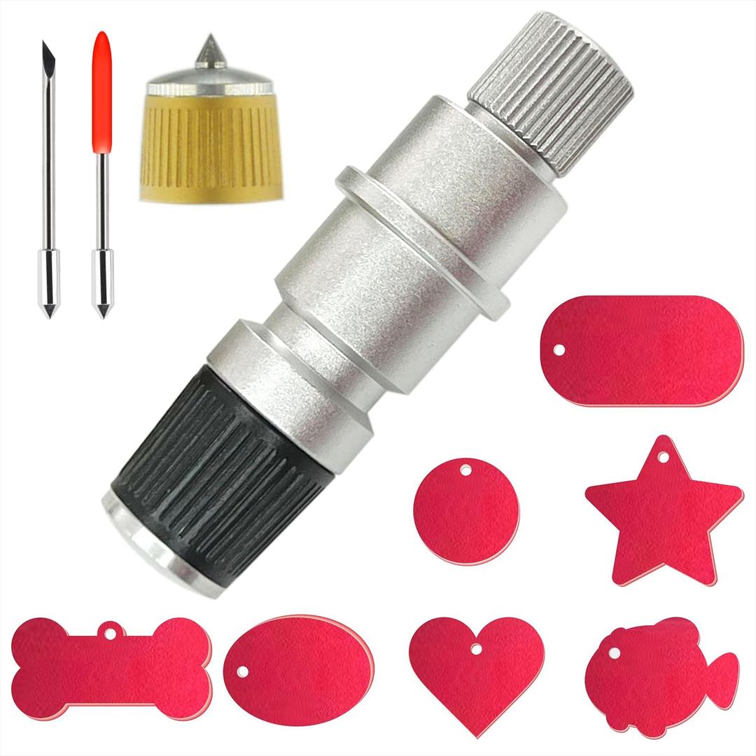 CB09 for Silhouette Cameo Engraving Tip & Cuttering Holder Tool, 2 Vinyl Fabric Cutting Blade and 7 Lovely Blank Tags, For Use in Silhouette Cameo 1 2 3 4/Portrait/Curio/Graphtec 6000/ Plotter (Black)