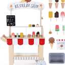 labebe Wooden Ice Cream Cart for Kids, Toddler Ice Cream Truck Pull-Along Pretend Play Stand for 3-8Y, Children Role Play ice cream toy Trolley with Blackboard, ringbell, Ice-lolly for 36M+ Girls Boys, Child-size