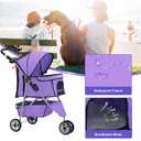 BestPet 3 Wheels Pet Stroller Dog Cat Cage Jogger Stroller for Medium Small Dogs Cats Folding Travel Carrier with Cup Holder, Waterproof Design & Removable Liner, Purple