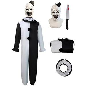 EJWCIG Art The Clown Costume with Mask,Scary Killer Clown Halloween Costume Creepy Cosplay Props for Kids 140