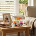 1 Gallon Round Plastic Fish Bowl Set, Crystal Clear Plastic Aquarium for Fish with 5 Decorative Plants and 8.8oz Colorful Stones, Small Fish Tank for Home Decoration