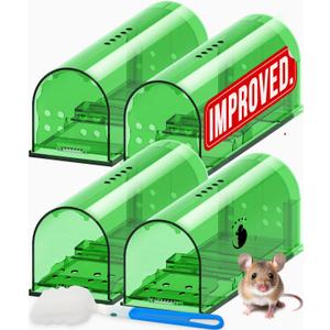 Motel Mouse Humane No Kill Live Catch and Release Mouse Traps, Reusable with Cleaning Brush  4 Pack