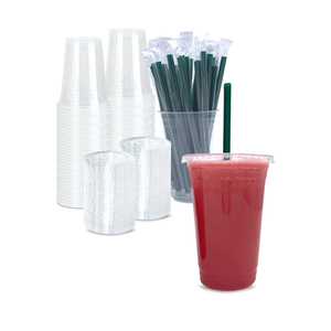 20 oz Clear Plastic Cups with Lids and STRAWS, Disposable Drinking Cups for Cold Drinks, Iced Coffee, Milkshakes, Smoothies, 25 Sets