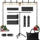 3-in-1 Backdrop Stand Kit 10x8.5 ft for Photography Studio, T-Shape Backdrop Stand for Wedding Parties, Background Stand for Photo Video Studio with Carring Bag, 6 Clamps, 2 Sandbags