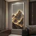 Framed LED Mountain Wall Art Decor for Living Room, Large Vertical Lighted Modern Luxury Artwork for Walls, Minimalist Nature Landscape Backlit Wall Decor for Hallway, Entryway, Staircase, Home Office, 55.1"L x 27.6"W